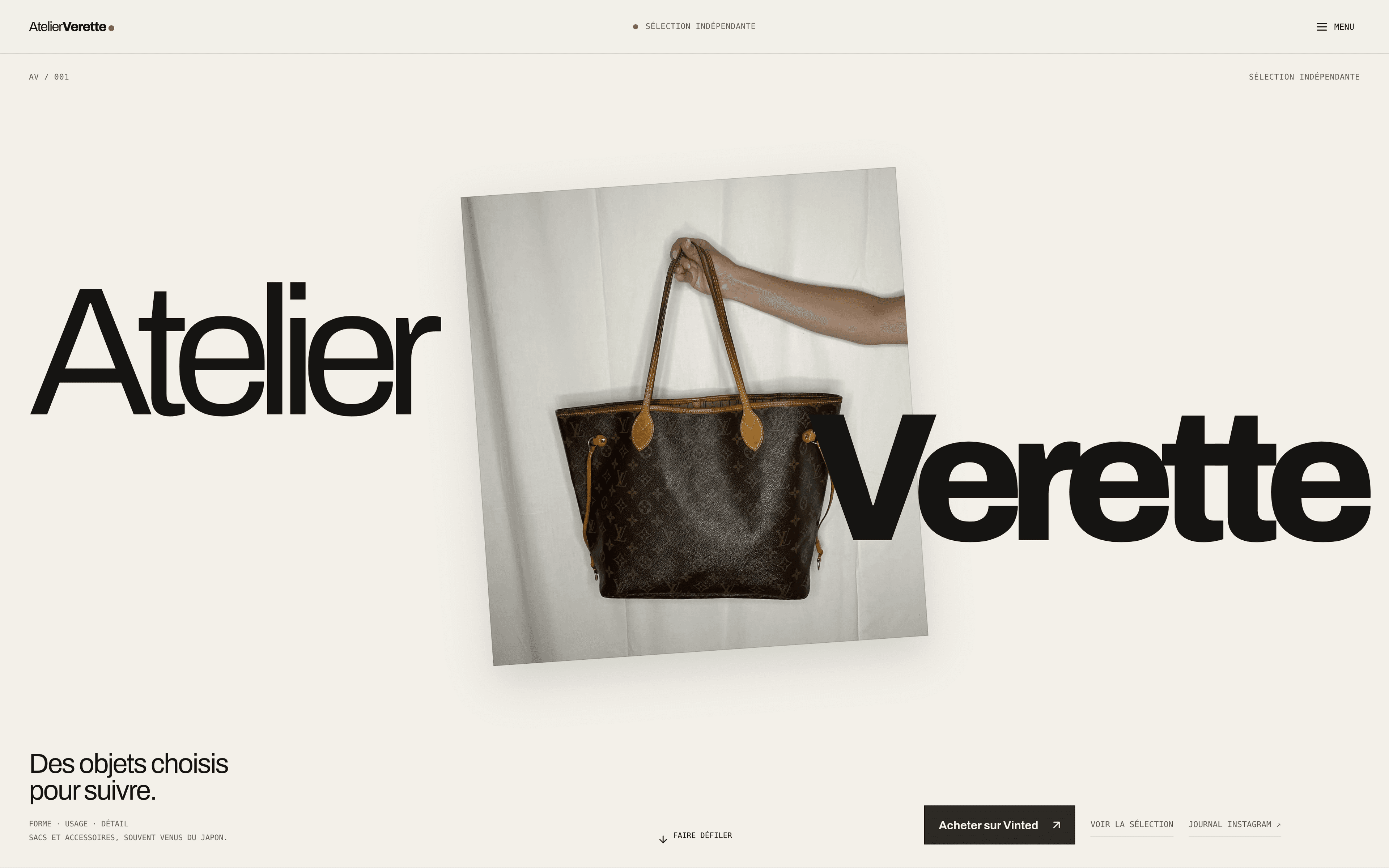 Capture desktop du site Atelier Verette, de son univers éditorial et de son catalogue